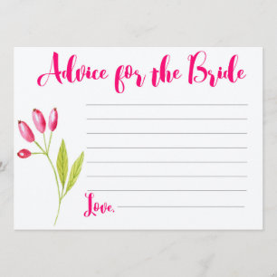 Tarjeta de consejo para que la novia sea un juego