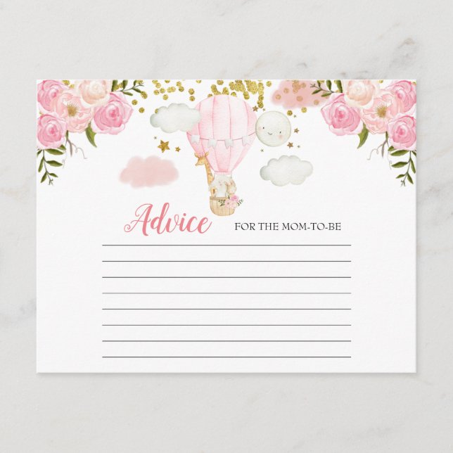 Tarjeta de consejo Pink Hot Air Balloon Animals ju (Anverso)