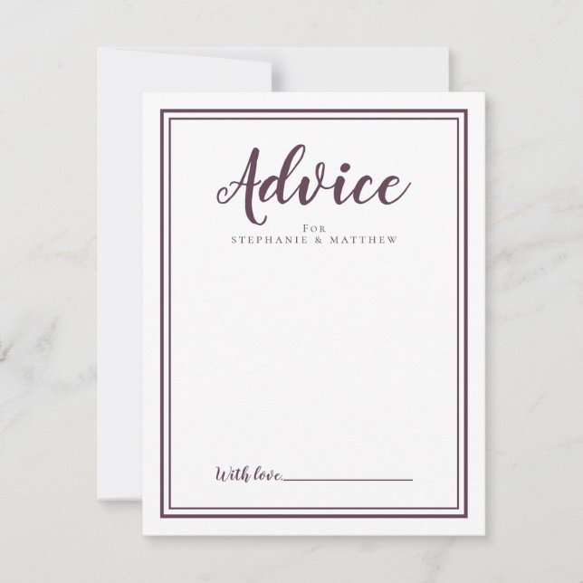 Tarjeta de consejo recién casada | Cassis de Moda  (Anverso)