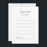 Tarjeta de consejo simple y moderna para Bodas<br><div class="desc">Este sencillo y moderno diseño de tarjetas de consejo boda combina el encanto clásico con la sencillez contemporánea. Con un enfoque minimalista, el diseño se caracteriza por unas líneas depuradas, unos tonos neutros y una sofisticada paleta blanca y negra, lo que garantiza una sencillez refinada en cada detalle. Ya sea...</div>