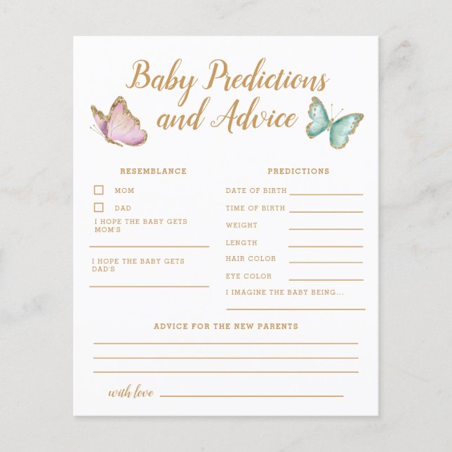 Tarjeta de consejo y predicciones para bebés con d (Anverso)
