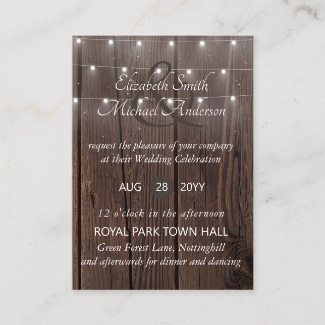 Tarjeta De Consejos 100 Budget RUSTIC Wood Wedding Invites MINI (Anverso)