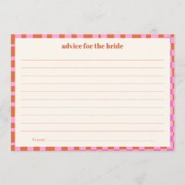 Tarjeta De Consejos Abstract Checker Pink Orange Custom Bridal Shower