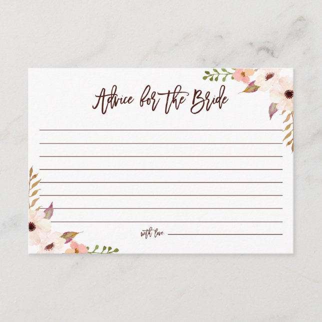 Tarjeta De Consejos Acuarela Bohemia consejos para la novia (Anverso)
