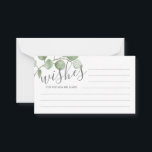 Tarjeta De Consejos Acuarela Eucalyptus Consejos y Deseos Bodas<br><div class="desc">Celebra tu día especial con estos hermosos consejos y tarjetas de deseos bodas,  con el título "deseos" en escritura moderna y decorado con eucaliptos de color suave en un fondo blanco. Perfecto para boda,  ducha de bebé,  fiesta de cumpleaños,  ducha de novia,  soltera y cualquier ocasión especial.</div>