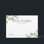 Tarjeta De Consejos Acuarela Eucalyptus Consejos y Deseos Bodas<br><div class="desc">Celebra tu día especial con estos hermosos consejos y tarjetas de deseos bodas,  con el título "Consejos y deseos" en escritura moderna y decorado con eucaliptos de color suave en un fondo blanco. Perfecto para boda,  ducha de bebé,  fiesta de cumpleaños,  ducha de novia,  soltera y cualquier ocasión especial.</div>