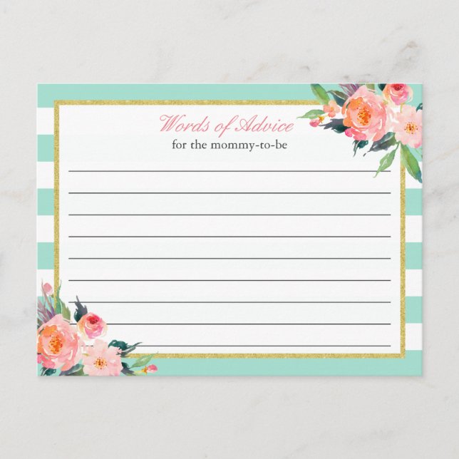 Tarjeta de consejos acuarela floral Mint Green Wor (Anverso)