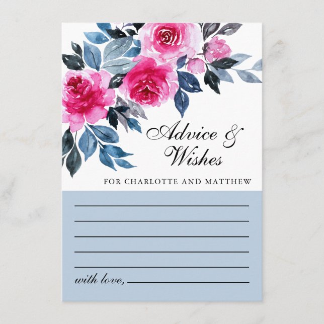Tarjeta De Consejos Acuarela floral rosa Boda botánico (Anverso)