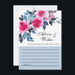 Tarjeta De Consejos Acuarela floral rosa Boda botánico<br><div class="desc">Elegante carta de consejos y deseos de boda con rosas de acuarela rosa brillante,  follaje azul y gris sobre un fondo blanco.</div>