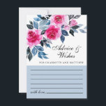 Tarjeta De Consejos Acuarela floral rosa Boda botánico<br><div class="desc">Elegante carta de consejos y deseos de boda con rosas de acuarela rosa brillante,  follaje azul y gris sobre un fondo blanco.</div>