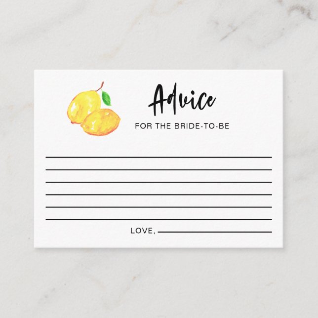 Tarjeta De Consejos Acuarela Lemon Bridal Ducha Aviso (Anverso)