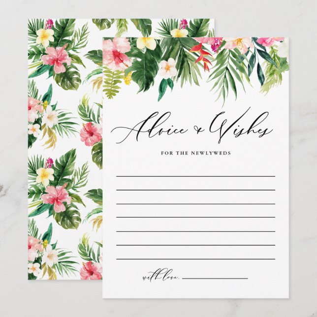 Tarjeta De Consejos Acuarela Plantas Tropicales Boda de Garland (Anverso / Reverso)