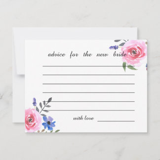 Tarjeta De Consejos Acuarela rosa Floral Bridal Shower Advance