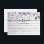 Tarjeta De Consejos Acuarela Violeta Púrpura Floral Bridal Shower Advi<br><div class="desc">Sencillamente elegante diseño de ramo rústico floral en acuarela (acuarela) vegetación verde, lavanda, violeta, lila, rosa rubor, melocotón, rosas florales blancas / peonía de fondo blanco y letras negras. Delicada ducha boda de novia , TARJETAS DE CONSEJO para ese tema de primavera o verano. Vea colecciones coincidentes para obtener más...</div>