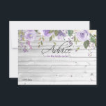 Tarjeta De Consejos Acuarela Violeta Púrpura Floral Bridal Shower Advi<br><div class="desc">Sencillamente elegante diseño de ramo rústico floral en acuarela (acuarela) vegetación verde, lavanda, violeta, lila, rosa rubor, melocotón, rosas florales blancas / peonía de fondo blanco y letras negras. Delicada ducha boda de novia , TARJETAS DE CONSEJO para ese tema de primavera o verano. Vea colecciones coincidentes para obtener más...</div>