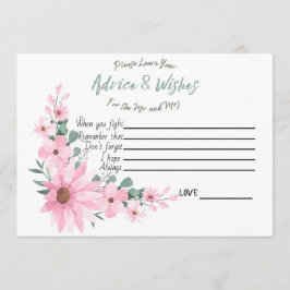 Tarjeta De Consejos Advice and Wishes Bridal Shower Pink Flowers Card