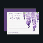 Tarjeta De Consejos Agua Wisteria Boda Floral Purple Lilac<br><div class="desc">Las Tarjetas de Consejos de Bodas Florales de Agua Wisteria Purple Lilac Floral cuentan con elegantes flores de glicinia en lavanda suave y violeta con hojas verdes sobre un fondo blanco, con espacio para que sus invitados agreguen sus "Consejos y deseos para el nuevo Sr. y Sra.". Perfecto para boda,...</div>