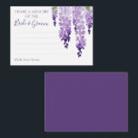 Tarjeta De Consejos Agua Wisteria Boda Floral Purple Lilac<br><div class="desc">Las Tarjetas de Consejos de Boda Floral de color Agua Wisteria Púrpura Lilac Floral cuentan con elegantes flores de glicinia en suave lavanda y morado con hojas verdes sobre un fondo blanco, con espacio para que sus invitados agreguen su especial "Comparte una memoria de la novia y el Groom". Perfecto...</div>