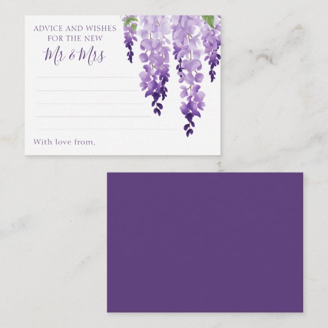 Tarjeta De Consejos Agua Wisteria Boda Floral Purple Lilac (Anverso / Reverso)