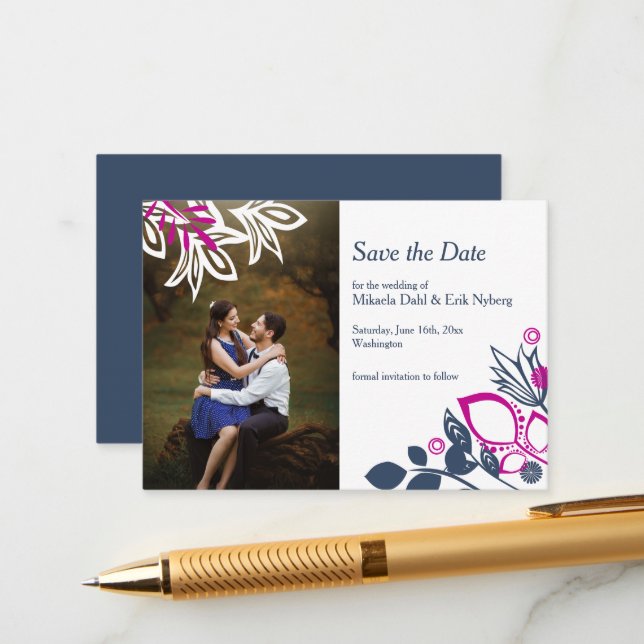 Tarjeta De Consejos Ahorro de fecha en azul, gris y rosa escandinavo (Anverso/Reverso In Situ)