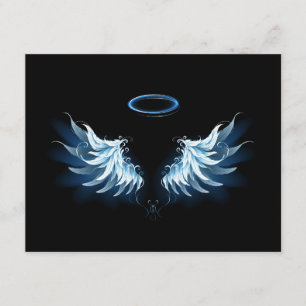 Tarjeta De Consejos Alas del Ángel Azul brillante sobre fondo negro