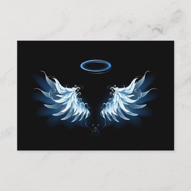 Tarjeta De Consejos Alas del Ángel Azul brillante sobre fondo negro (Anverso)