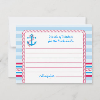 Tarjeta De Consejos Anchor Nautical Bridal Advisory Card
