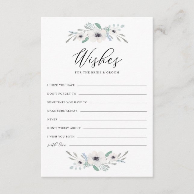 Tarjeta De Consejos Anemones acuarelas para novias y novios (Anverso)