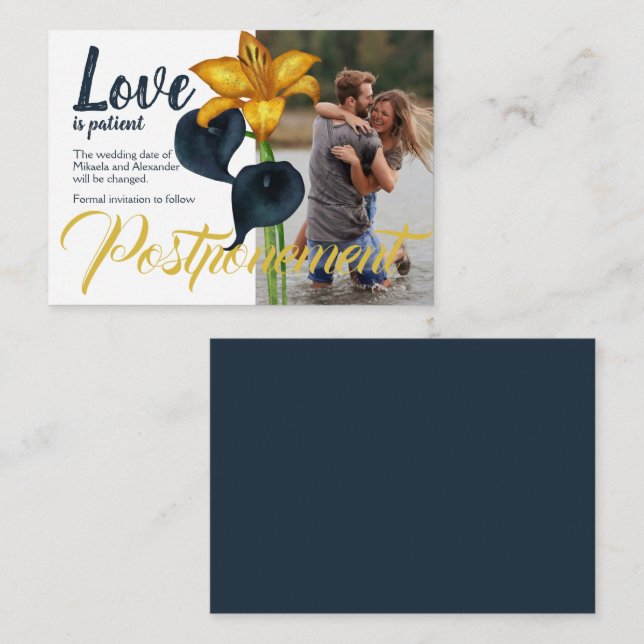 Tarjeta De Consejos Aplazamiento del Boda Navy Blue y Gold (Anverso / Reverso)