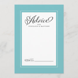 Tarjeta De Consejos Aqua Elegant Wedding, frontera de deseos recién ca