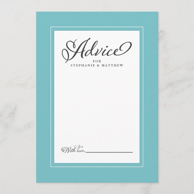 Tarjeta De Consejos Aqua Elegant Wedding, frontera de deseos recién ca (Anverso)