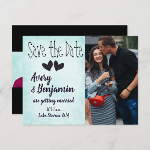 Tarjeta De Consejos Aqua, Magenta, Black Hearts Save the Date Card