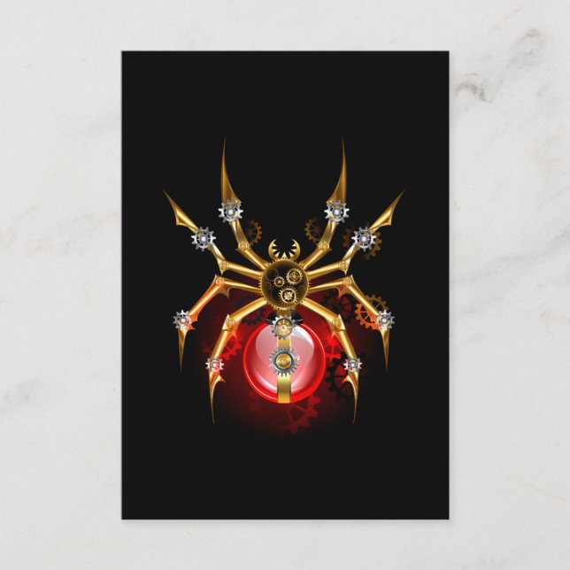 Tarjeta De Consejos Araña steampunk sobre negro (Anverso)
