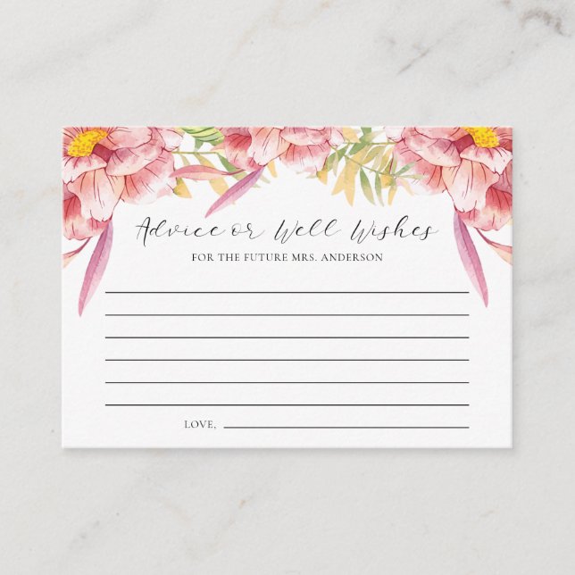 Tarjeta De Consejos Asesoramiento o bien deseo de flores rosadas (Anverso)