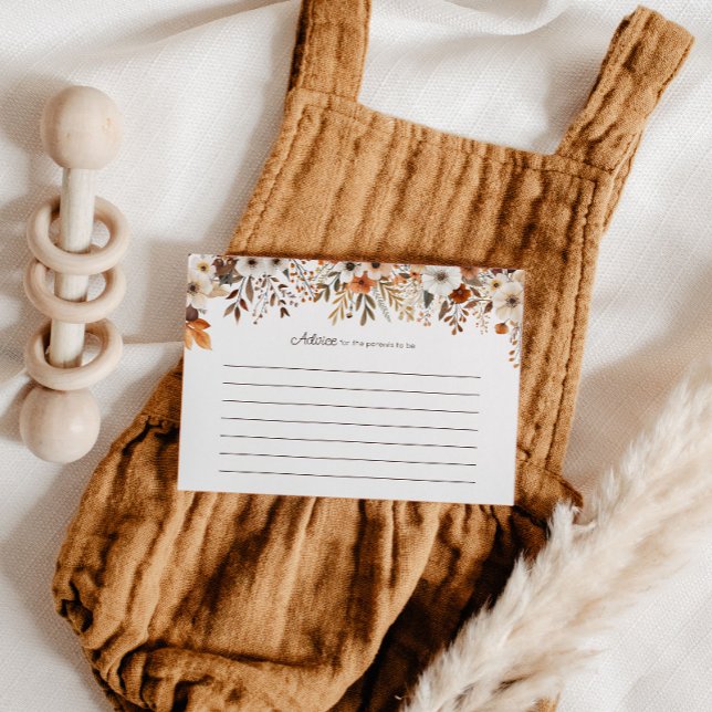 Tarjeta De Consejos Autumn Floral Baby Shower (Cozy in Bloom Baby Shower Advice Card)