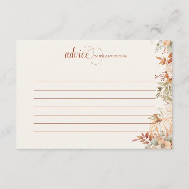 Tarjeta De Consejos Autumn Floral Pumpkin Baby Shower (Anverso)