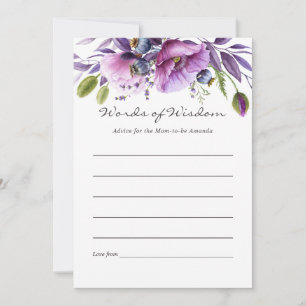 Tarjeta De Consejos Aviso de Baby Shower de acuarela violeta con amapo
