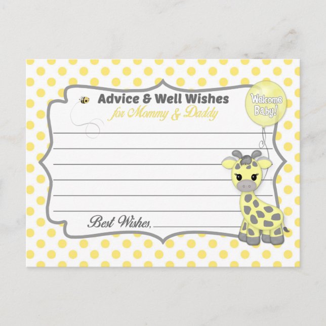 Tarjeta De Consejos Baby Giraffe Gray Yellow Gray Advance para mamá Da (Anverso)