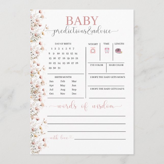 Tarjeta De Consejos Baby in Bloom | wildflower predictions and advice  (Anverso)