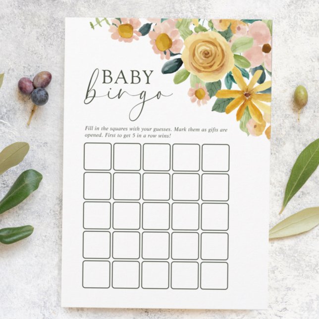 Tarjeta De Consejos Baby in Bloom Yellow Floral Bingo Game (Subido por el creador)