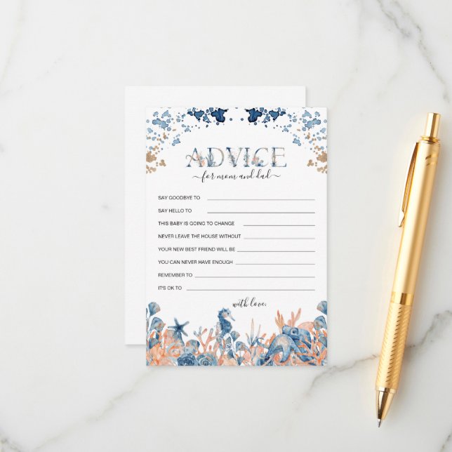 Tarjeta De Consejos Baby Shower acuarela bajo el mar (Anverso/Reverso In Situ)