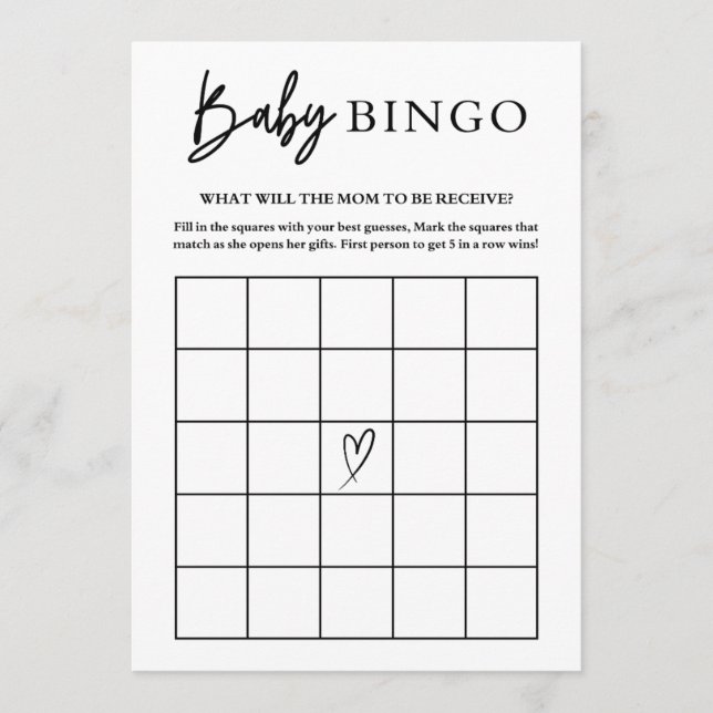 Tarjeta De Consejos Baby Shower Bingo Card Game (Anverso)