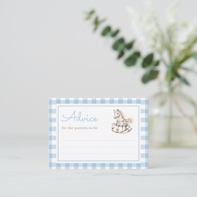 Tarjeta De Consejos Baby Shower clásico de caballos de Rocking Blue Pl (Anverso de pie)