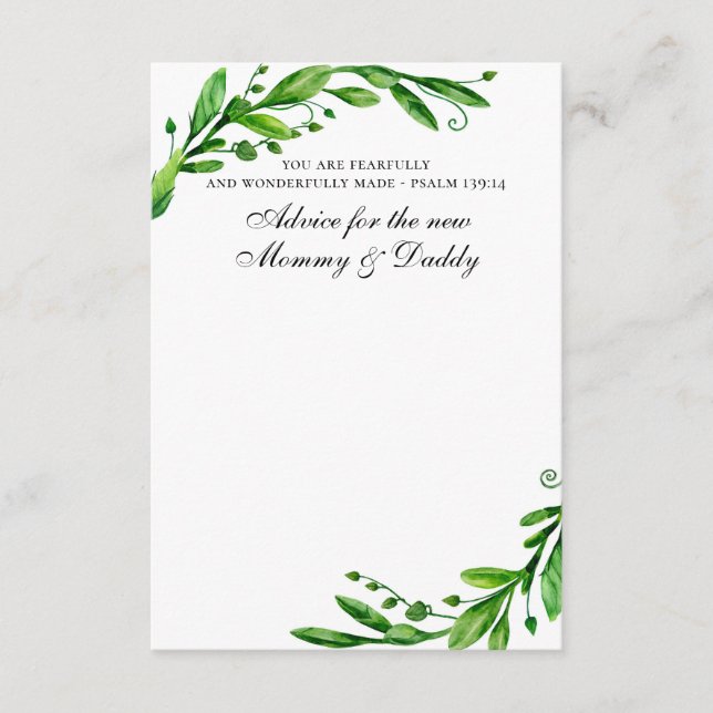 Tarjeta De Consejos Baby Shower cristiano | Consejos para mamá y papá (Anverso)