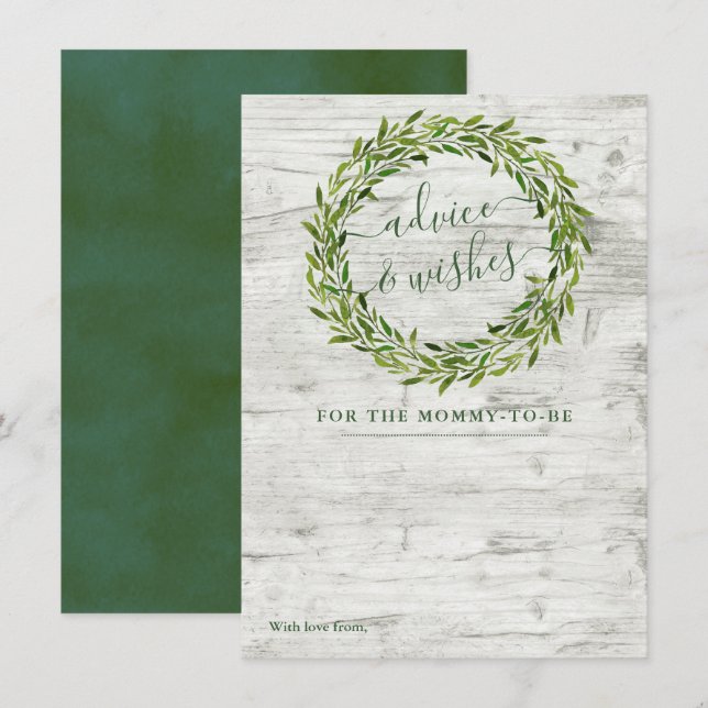 Tarjeta De Consejos Baby Shower de moda Laurel Wreath Greenery (Anverso / Reverso)