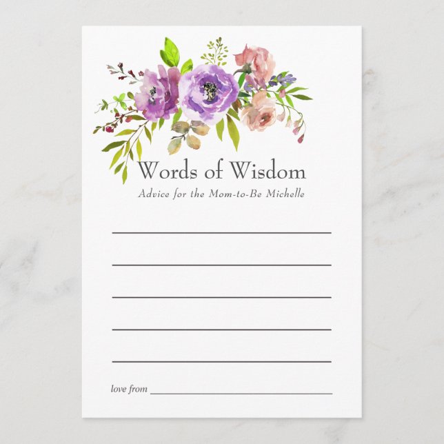 Tarjeta De Consejos Baby Shower de primavera floral de acuarela (Anverso)