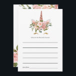 Tarjeta De Consejos Baby Shower de unicornio con flores de oro rosa y<br><div class="desc">Personalizable de la tarjeta de consejo de ducha color unicornio color rosa y dorado a la moda para los eventos específicos.</div>