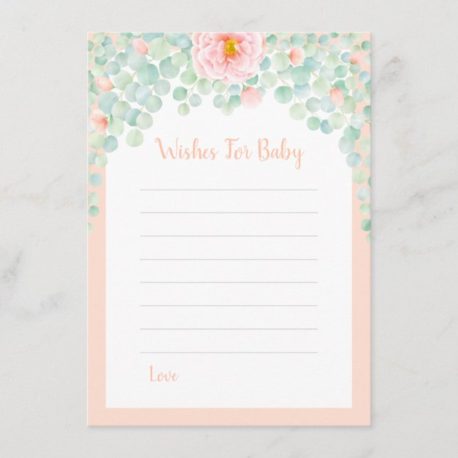 Tarjeta De Consejos Baby Shower Desea Que Eucalyptus Peach Floral Sage (Anverso)