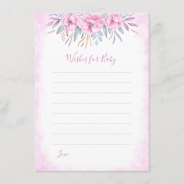 Tarjeta De Consejos Baby Shower Desea que las flores rosadas del bebé  (Anverso)