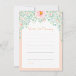 Tarjeta De Consejos Baby Shower Eucalyptus Foliage Floral Peach Mom